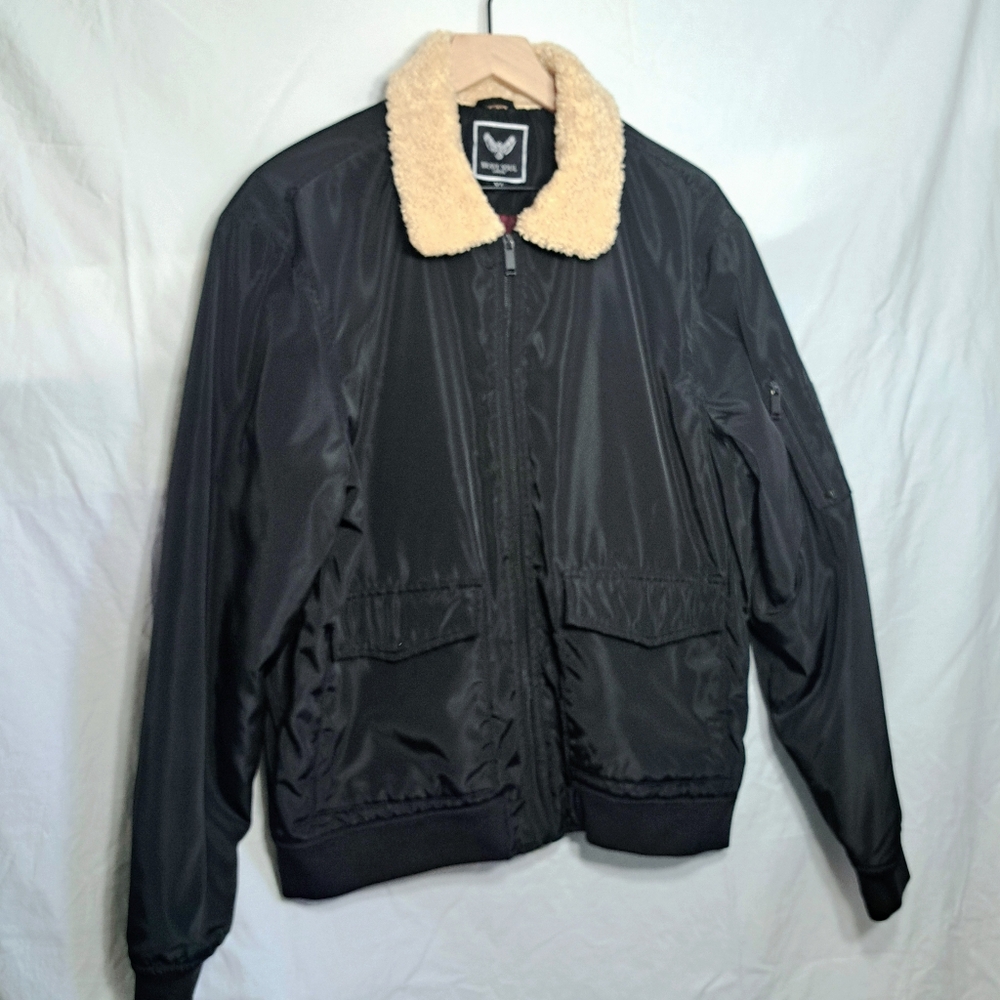 Bomber Style Jacket with Sherpa Collar by Brave Soul, London. - Picture 2 of 15